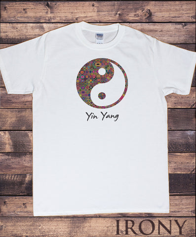 Irony T-shirt Men’s White T-Shirt Yoga Yin Yang Top Chakra Meditation Hobo Boho Peace Spirit Chinese Pattern Print TSK11