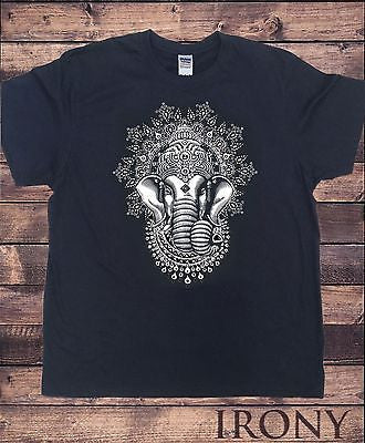 Irony T-shirt Mens Black T-shirt Ganesh Elephant God Line Art Meditation India Zen Hobo Yoga