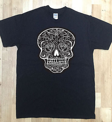 Irony T-shirt Mens Black Tee Shirt, Large Floral Skull Line Novelty Print