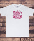Irony T-shirt Mens Brand New White T-Shirt  British Passport Stamp T-Shirt in Cotton TSU3