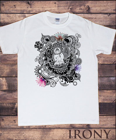 Irony T-shirt Mens Buddha Lotus Meditation Yoga Flower Namaste Art Pattern Spiritual Tee Hobo TSY12