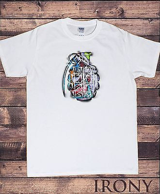 Irony T-shirt Mens Cotton Grenade T-Shirt Style Fashion Dope White Tee Graffiti Army Green War