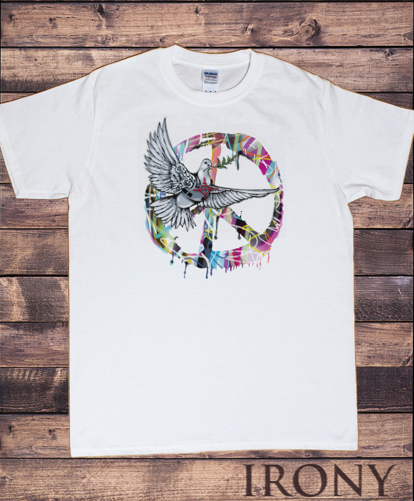 Irony T-shirt Mens Dove T Shirt Military CND Peace logo Retro and hippy - Antiwar Peace Signs TSI7