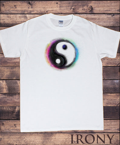Irony T-shirt Mens T-shirt-Peace Love Ying Yang Motif Air Brushed Vibrant Novelty Print C30-49