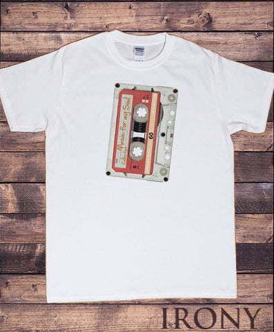 Irony T-shirt Mens White 80s Retro Stereo System T-shirt Design Music Cassette Tape TSK4