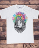 Irony T-shirt Mens White T-Shirt Breathe Buddha Chakra Symbols Colourful Design TS294