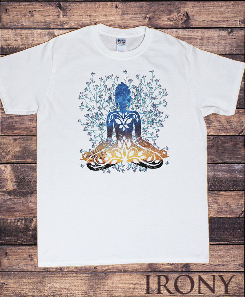 Irony T-shirt Mens White T-shirt Buddha Universe Meditation Hobo Boho yoga Peace Print TSA15