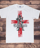 Irony T-shirt Mens White T-shirt- England Proud Knight St George's Flag Football Print TS101