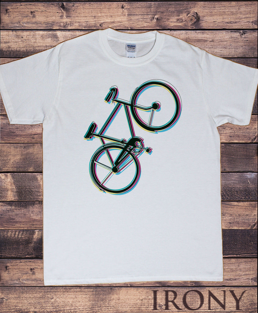 Irony T-shirt Mens White T-shirt Graphical Bicycle Vibration Sporty Novelty Print C30-7