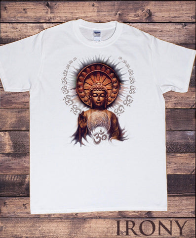 Irony T-shirt Mens White T-shirt Om Aum Yoga Buddha Chakra Meditation Zen Hobo Boho-Peace TSA7