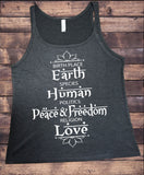 Irony T-shirt S / Dark Heather Grey Jersey Tank Top Birth Place Earth, Species Human, Politics Peace & Freedom, Religion Love Print JTK724