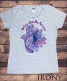 Irony T-shirt S / Grey Women’s Top "Believe. Breathe. Receive" Chakra Meditation Hamsa Half Hand Of Fatima & Flower Print TS786