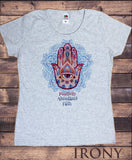 Irony T-shirt S / Grey Women’s Top "Positivity, Abundance, Faith" Hamsa Hand Of Fatima Aztec Pattern TS787