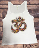 Irony T-shirt S Jersey Tank Top Om Aum Yoga aztec flowers India Zen Hobo Boho JTK864