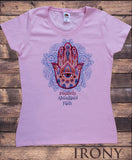 Irony T-shirt S / Pink Women’s Top "Positivity, Abundance, Faith" Hamsa Hand Of Fatima Aztec Pattern TS787