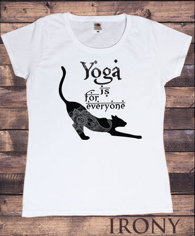 Irony T-shirt S / White/black Women’s T-Shirt "Yoga is for everyone" Yoga Cat- Yogaholic Print TS779