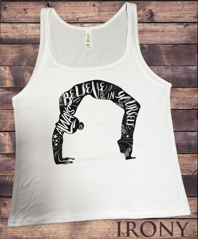 Irony T-shirt S / White Jersey Tank Top Om Yoga "Always Believe In Yourself" Spiritual Meditation Pose JTK616