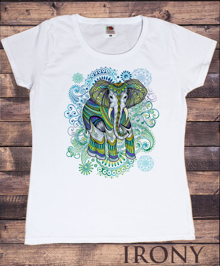 Irony T-shirt S / White Women's T-Shirt Colourful Elephant Ethnic Tie Dye meditation Zen Print TS836