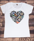 Irony T-shirt S Women’s White T-Shirt Bird Love Heart Print Animal Print T-Shirt Flowers Print TS905