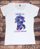 Irony T-shirt S Women's White T-Shirt Buddha "Inhale Love, Exhale Gratitude" Space Buddha Print TS784