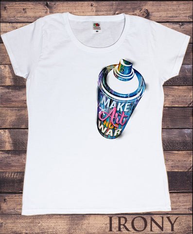Irony T-shirt S Women’s White T-Shirt "Make Art, Not War" Spray Paint Can Graffiti Art Graphical Print TS791
