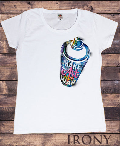 Irony T-shirt S Women’s White T-Shirt "Make Art, Not War" Spray Paint Can Graffiti Art Graphical Print TS791