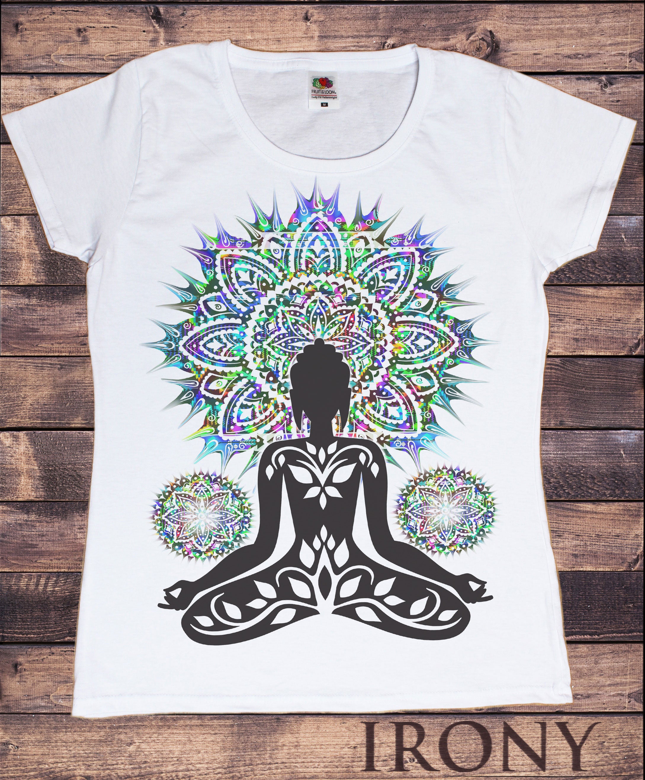 Women's White T-Shirt Aztec Yoga Top Buddha Chakra Meditation