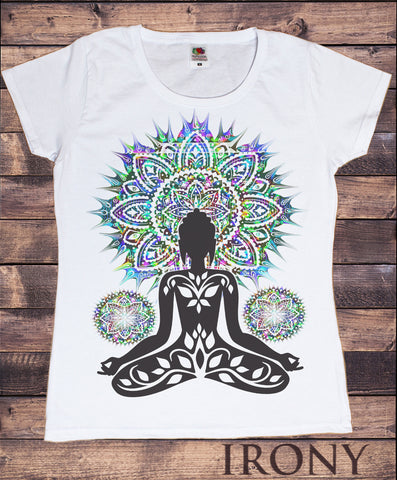 Irony T-shirt Small / White / 100% Cotton Women’s White T-Shirt Aztec Yoga Top Buddha Chakra Meditation Zen Hobo TS887