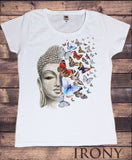 Irony T-shirt Small / White / 100% Cotton Women’s White T-Shirt Buddha Mystic Butterfly Zen Print TS879