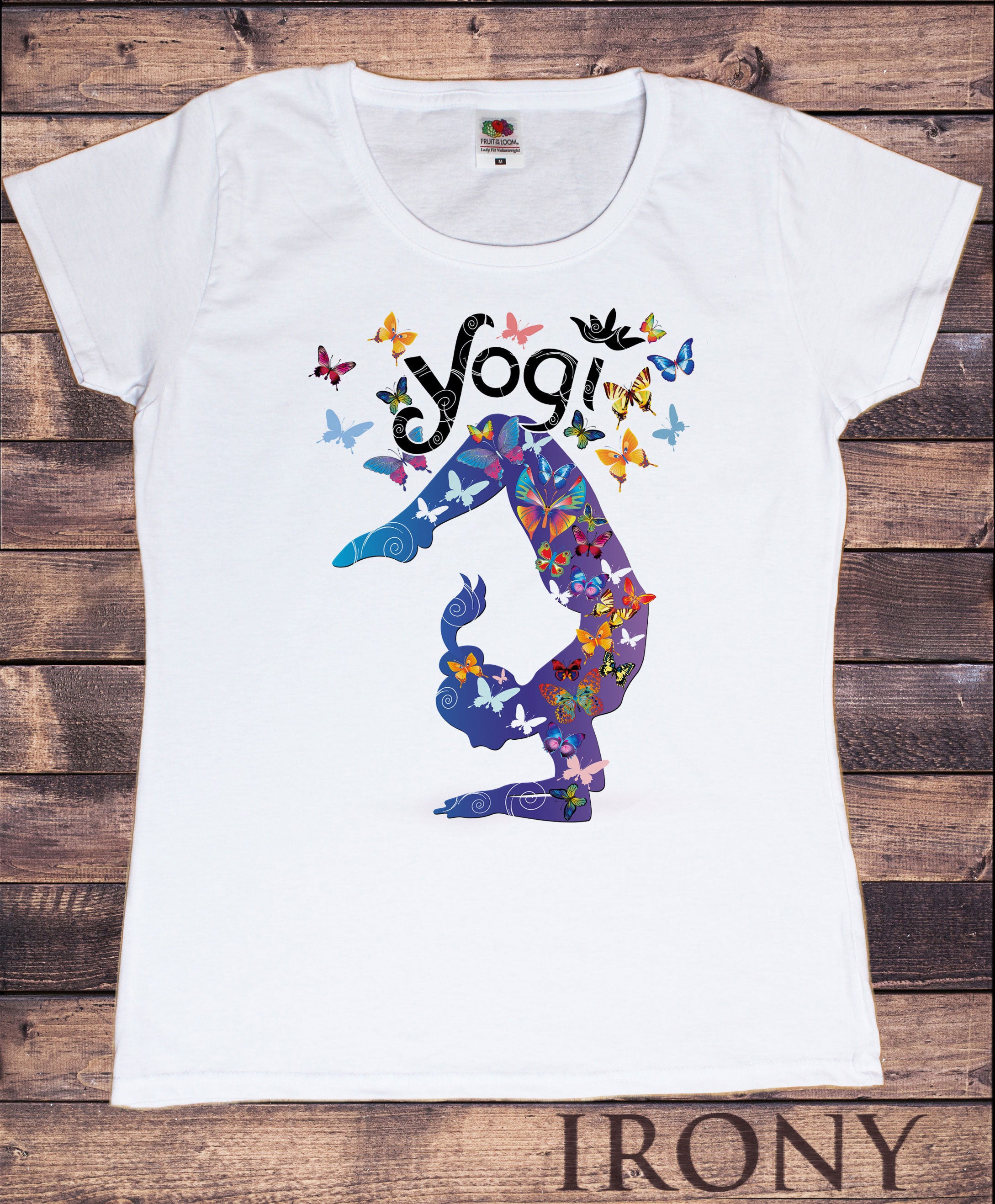 Women's White T-Shirt Yoga Meditation Top Yogi Beautiful Butterfly Yoga  TS793