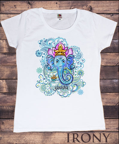 Irony T-shirt TS850 Womens White T-Shirt Ganesh God Hindu Spiritual Zen India Hobo Boho