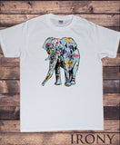 Irony T-shirt White Mens T-Shirt- Froral Elephant, Novelty Animal Motif Print TSY8