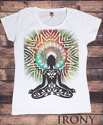 Irony T-shirt Women Buddha Face Flower Om Asum Yoga Chakra Meditation India Zen- Zen Pose