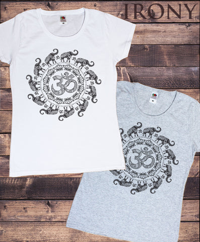 Irony T-shirt Women's T-Shirt OM Flowery Pattern Elephant Spiral India Boho om Zen Print TS639