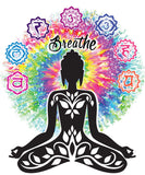 Irony T-shirt Women's Tee "Breathe" Chakra Symbols Yoga- Om Aum Jade Buddha Meditation Tie Die Print TS741