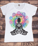 Irony T-shirt Women's Tee "Breathe" Chakra Symbols Yoga- Om Aum Jade Buddha Meditation Tie Die Print TS741