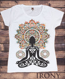 Irony T-shirt Women’s White T-Shirt Aztec Yoga Top Buddha Chakra Meditation Zen Hobo Boho Print TSA20