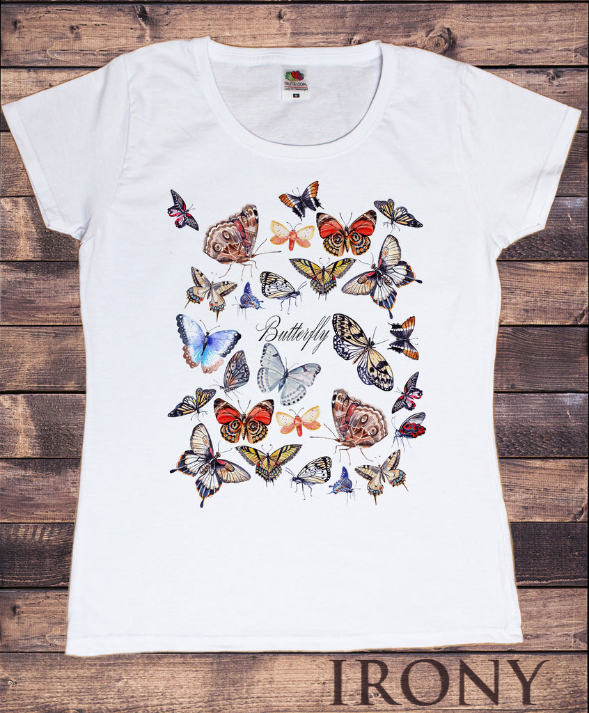 Irony T-shirt Women’s White T-Shirt Beautiful Butterflies "Butterfly" All Over Print TS774