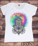 Irony T-shirt Women's White T-Shirt Breathe Hand Design Illuminati Colourful Design TS289