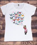 Irony T-shirt Women’s White T-Shirt Bubble Girl-Girl Blowing Bubbles- Butterflies Design TS358