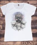 Irony T-shirt Women’s White T-Shirt Buddha Face Flower Om Asum Yoga Chakra Meditation India Zen Print TSA17