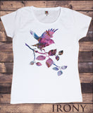 Irony T-shirt Women's White T-Shirt Colourful Bird on Branch Graphical Print TSJ2