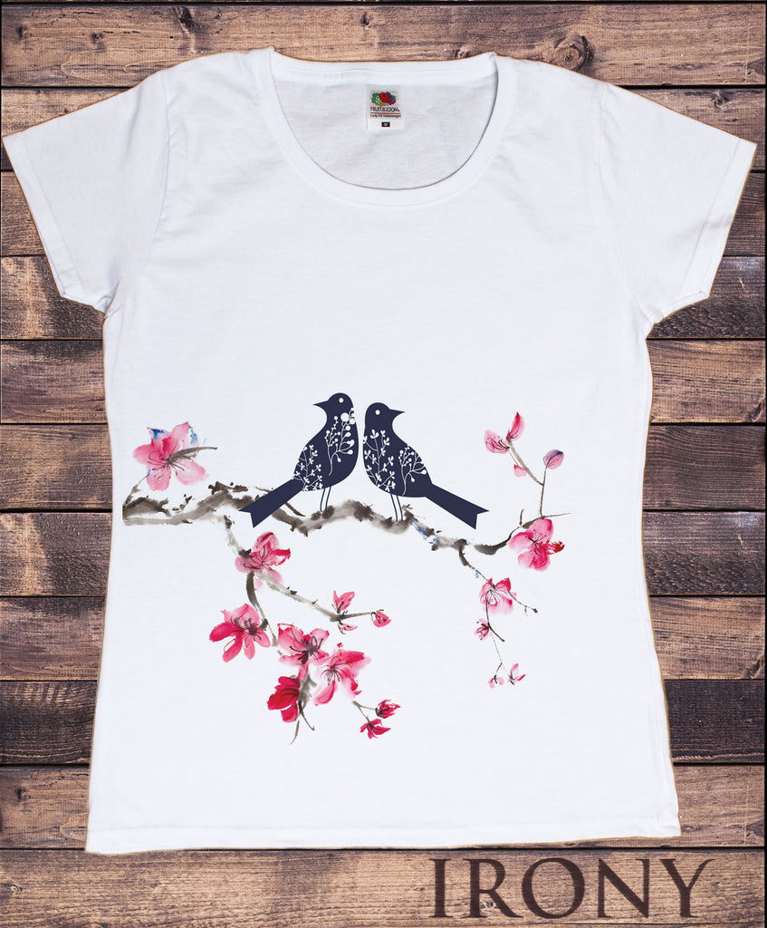 Irony T-shirt Women’s White T-Shirt Japanese Colourful Bird Print Animal Print T-Shirt Flowers Short Sleeve Print TSO4