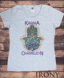 Irony T-shirt Women’s White T-Shirt Karma Chameleon Lizard Peace Hamsa Hand Of Fatima Palm Tie Dye Print TS704