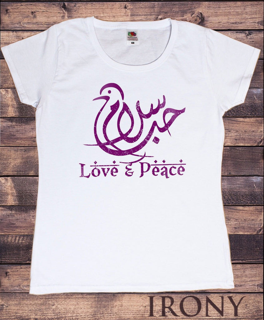 Irony T-shirt Women’s White T-Shirt Love and Peace Arabic Dove Font Print TS205