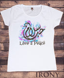 Irony T-shirt Women’s White T-Shirt Love and Peace Arabic Dove Graphical Font Print TS206