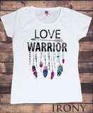 Irony T-shirt Women's White T-Shirt Love Warrior feathers and arrow Design-Strings Print TS728