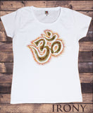 Irony T-shirt Women’s White T-Shirt Orange Om Top Chakra Meditation Hobo Boho Peace Spirit India Om Print TSP8