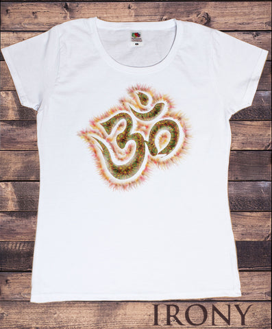 Irony T-shirt Women’s White T-Shirt Orange Om Top Chakra Meditation Hobo Boho Peace Spirit India Om Print TSP8