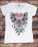 Irony T-shirt Women’s White T-Shirt Tribal Red Indian Native American Feathers Fusion Culture Novelty TS707